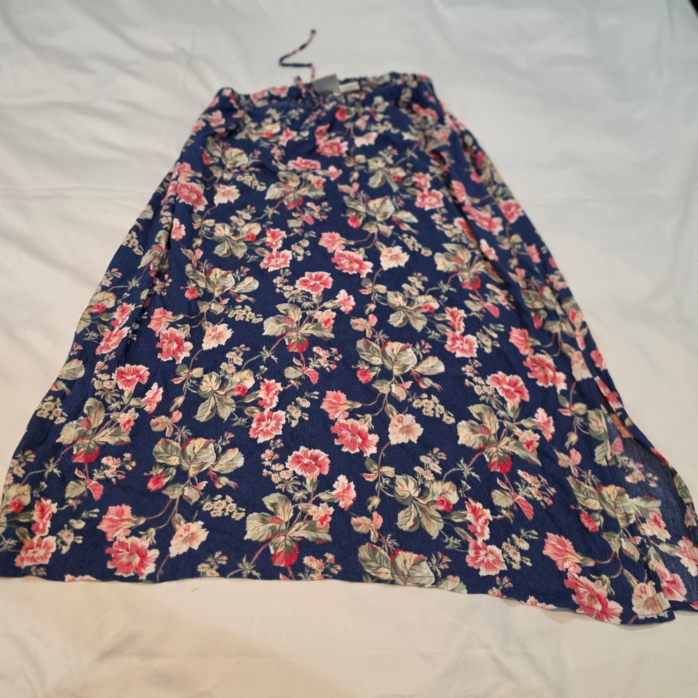 Napa Valley Maxi Skirt Women L Navy Blue Excellent Floral Rayon ML55W45-A